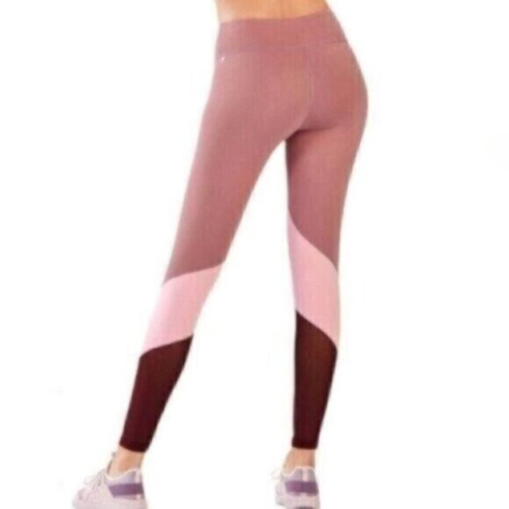 Fabletics Mid Rise Pink Rose Colorblock Leggings - Picture 3 of 14